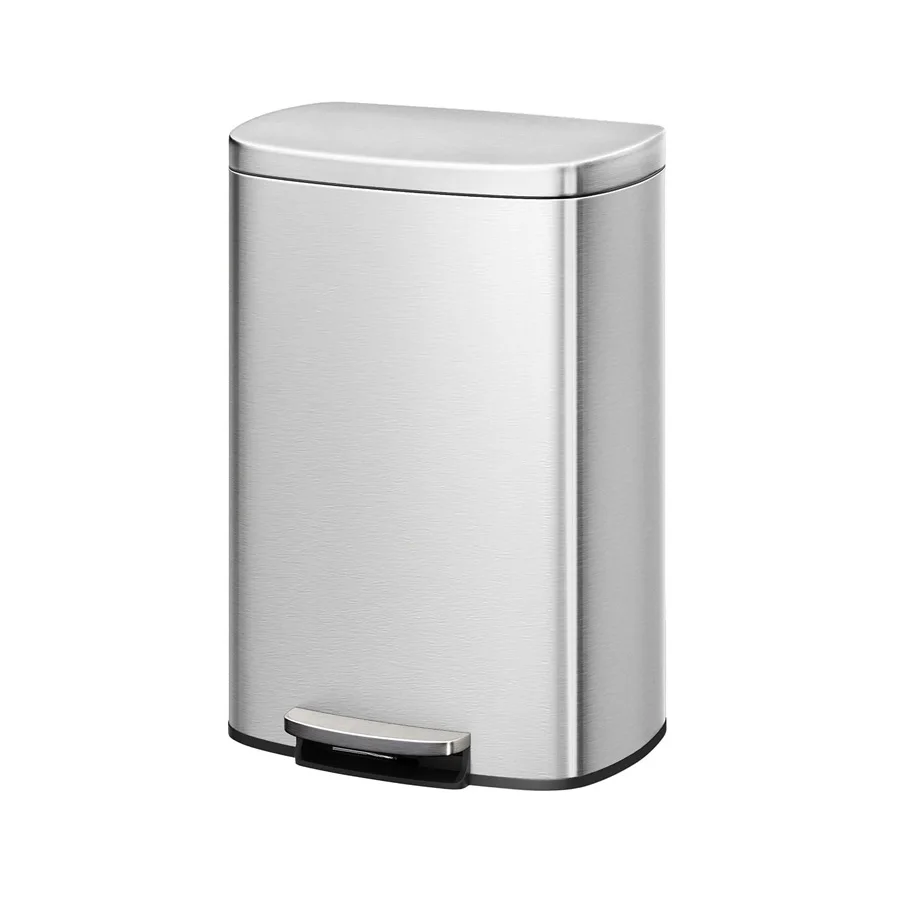 13 Gallon / 50L Stainless Steel Step Trash Can, Soft Close Pedal Bin with Fingerprint-Proof Finish, Removable Inner Bucket, Large Waste Bin for Kitchen, Laundry Room, Office