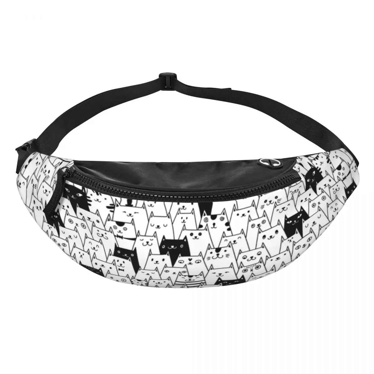 Custom Cartoon Kitten Black Cat Fanny Bag Customized Crossbody Waist Pack Women Men Traveling Phone Money Pouch