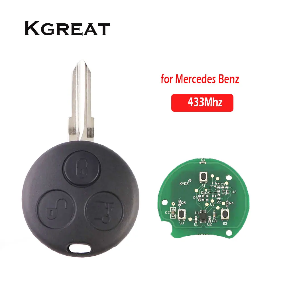 Kgreat 433Mhz Remote Car Key Keyless Entry for Mercedes Benz Smart Fortwo 450 Forfour 451 Roadster City Coupe Cabrio 1998-2006