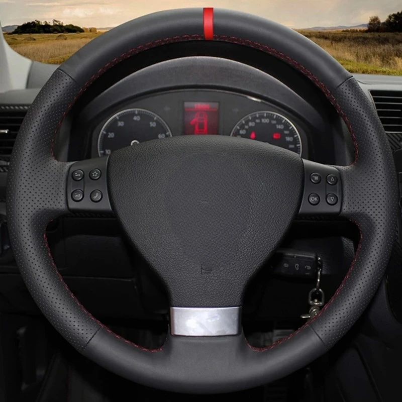 Black Soft Artificial Leather Car Steering Wheel Cover For Volkswagen Golf 5 Mk5 VW Passat B6 Jetta 5 Mk5 Tiguan 2007-2011