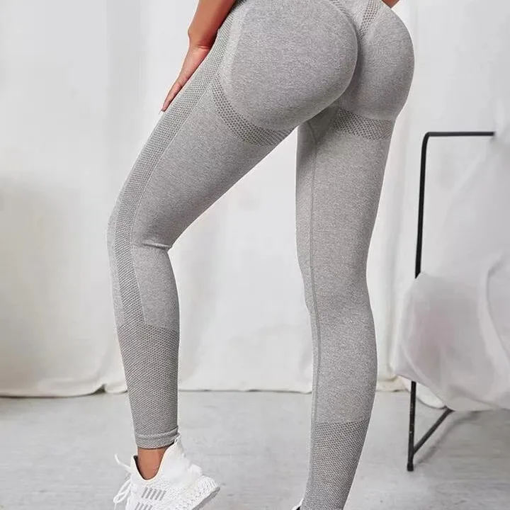 

Women Seamless Solid Leggings Knited Slim Leggings High Waist Hip Liftting Fashion Elastic Fitness Yoga Tights Gym Workout Pants