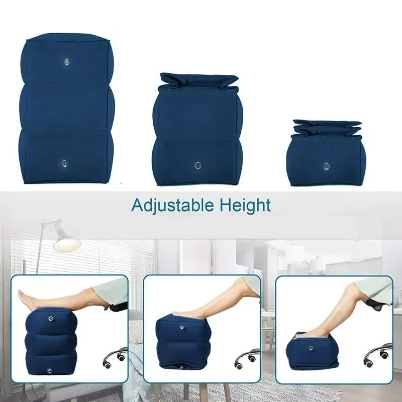 3 Layers Flocked Inflatable Foot Rest Adjustable Air Foot Stool Portable Travel Air Cushion Foot Pad for Train Car Plane Home