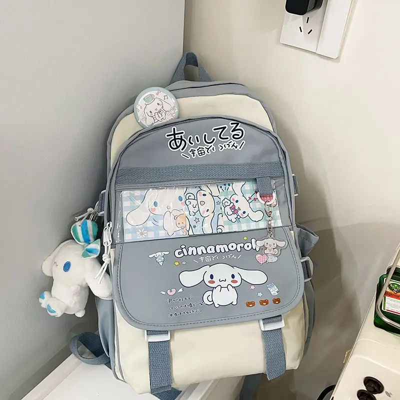 New Sanrio Plush Toy Cinnamoroll Backpack Children Girl Boy Black Y2k Blue Schoolbag Kawaii Student School Bag Computer Large