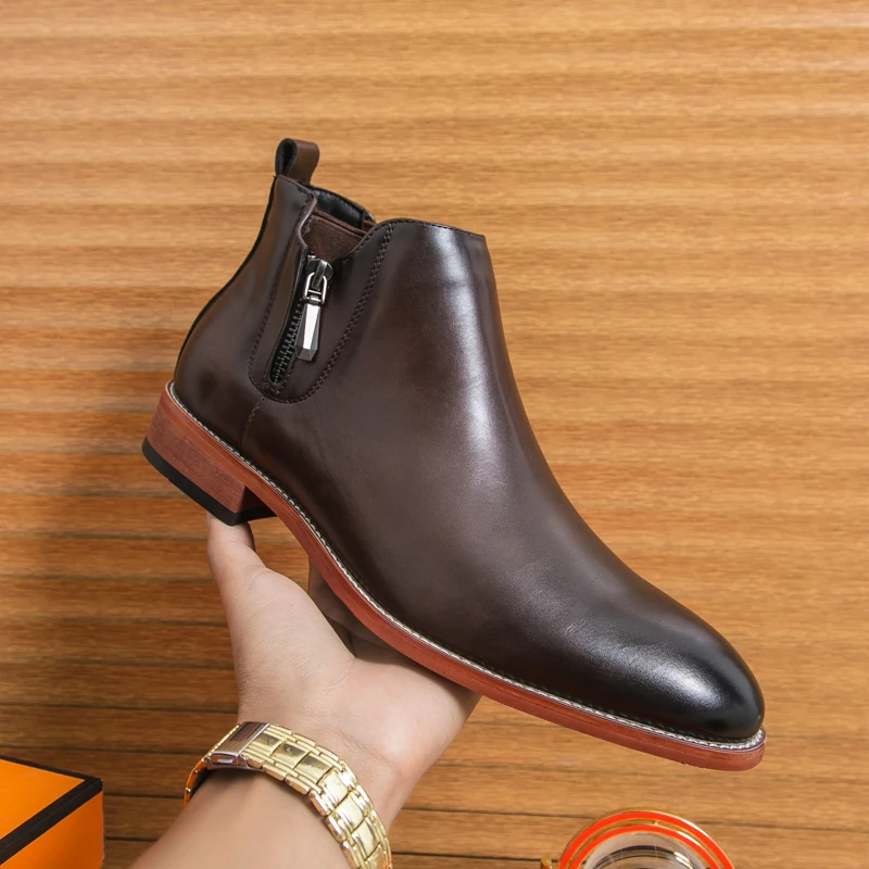 

Мужские высокие ботинки из искусственной кожи, однотонные повседневные профессиональные классические деловые мужские ботинки на низком каблуке, размер 38-46