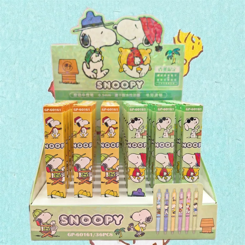

36 шт., гелевая ручка в стиле аниме Snoopy, мультяшная 0,5, черная ручка для подписи прессы, индивидуально упакованные студенческие канцелярские товары, оптовая продажа