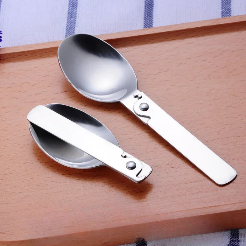 Stainless Steel Folding Spoon Portable Travel Tableware Soup Spoon Ice Cream Dessert Spoon Coffee Tea Kitchen Tool