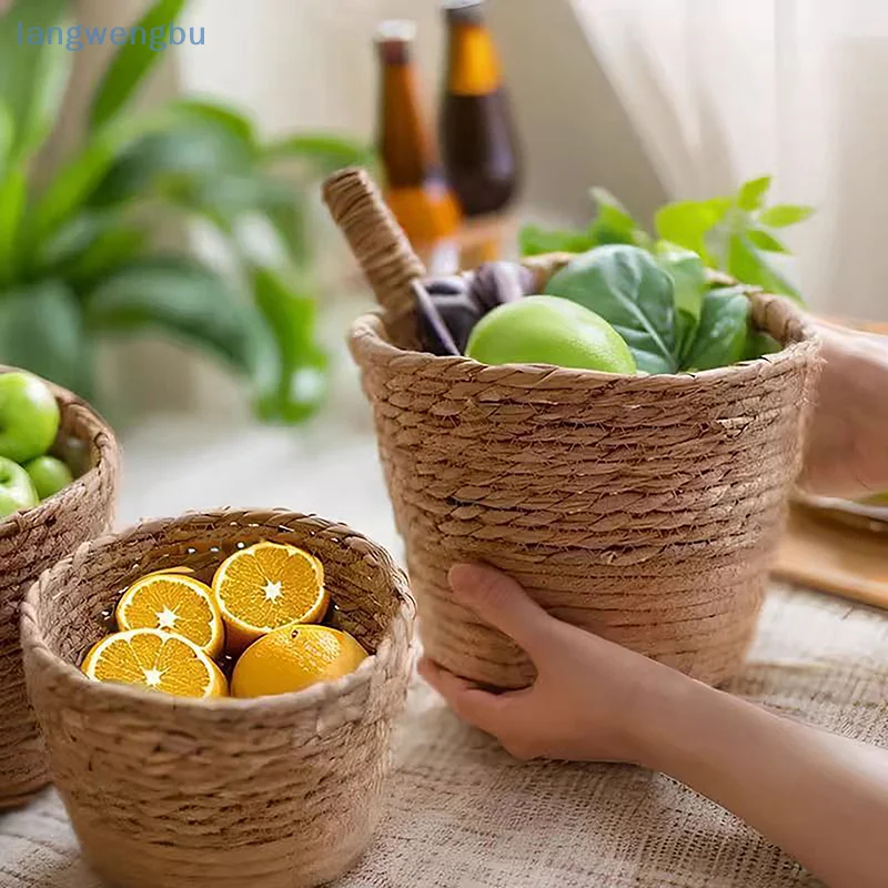 1PC Straw Weaving Flower Plant Pot Wicker Basket Rattan Flowerpot Storage Basket Garden Flowerpot