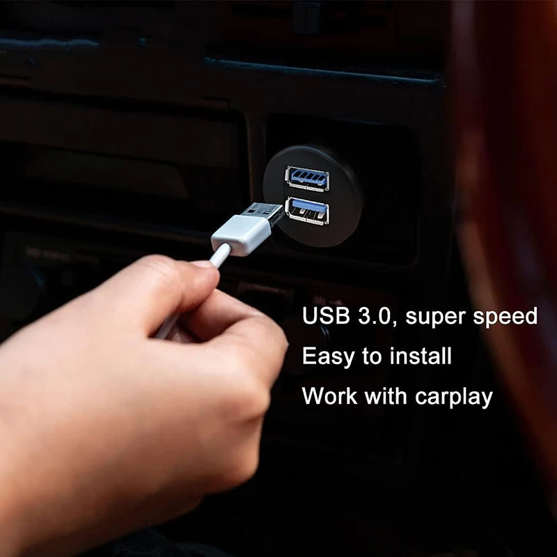 1m 3ft 2 Ports Dual USB 3.0/2.0 Dashboard Panel Flush Mount Extension Cable for Car Truck Boat Motorcycle Waterproof Cord