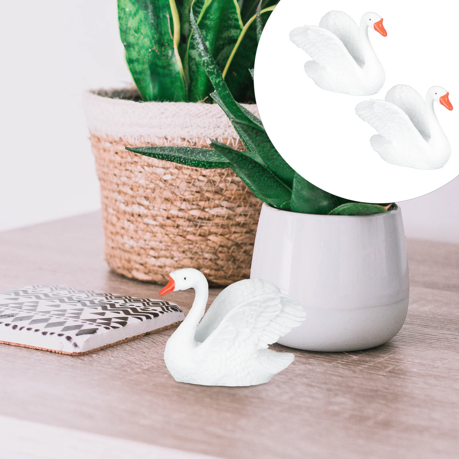 2 قطعة زينة راتينج البجعة ديكور حديقة صغيرة المناظر الطبيعية الصغيرة تماثيل الحيوانات مشغولات الراتنج الزخرفية المشهد الصغير الحيوان #3