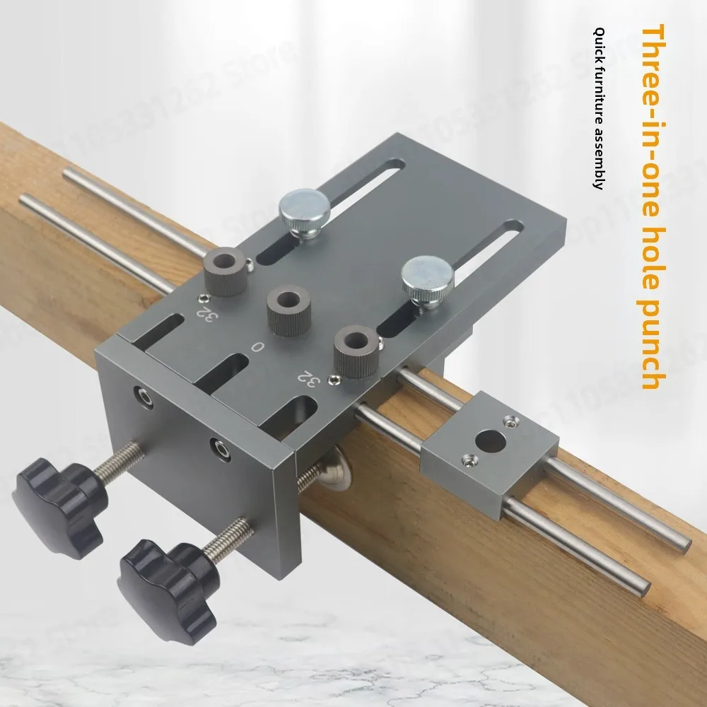 3-in-1 Straight Hole Puncher Drilling Positioner, Panel Connection Drilling Jig, Woodworking Hole Opener