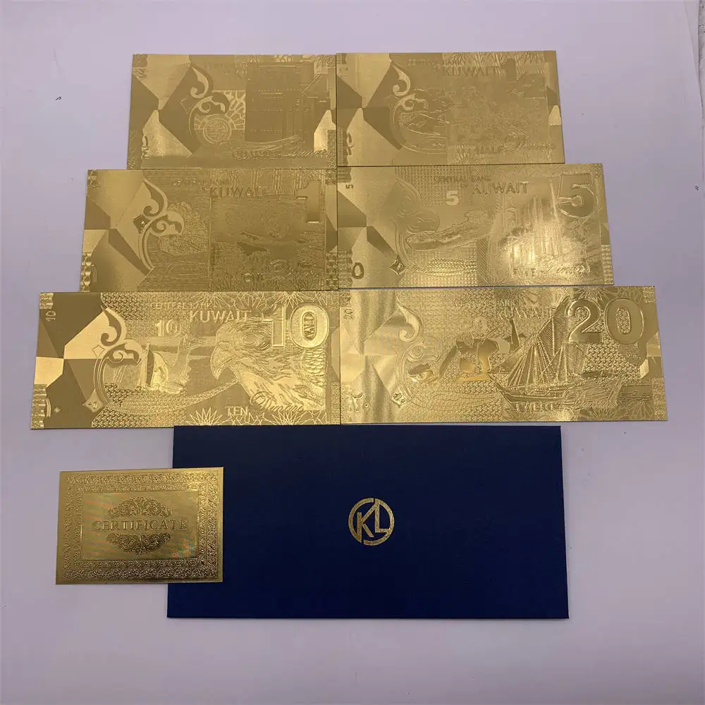 6PCS/LOT Gold Color Banknote 1/4 1/2 1 5 10 20 Dinars Golden Card For kuuwait Collection Note Currency