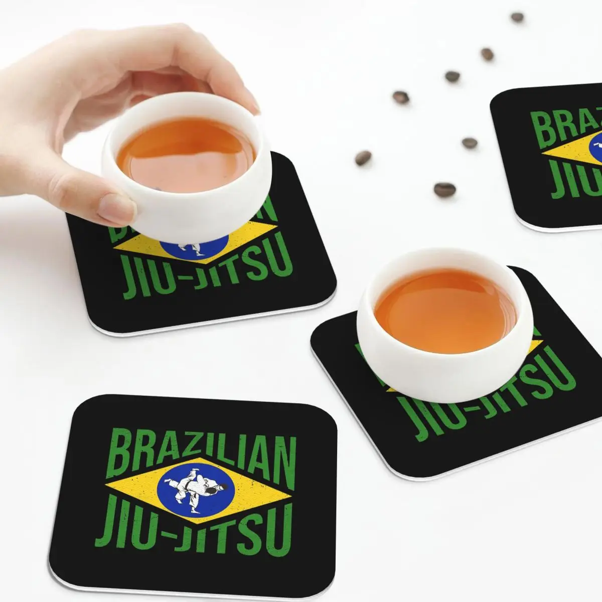 Brazilian Jiu-Jitsu BJJ - Gift For Martial Arts Lovers Coasters Kitchen   Insulation Cup Coffee Mats Tableware Pads Set of 4