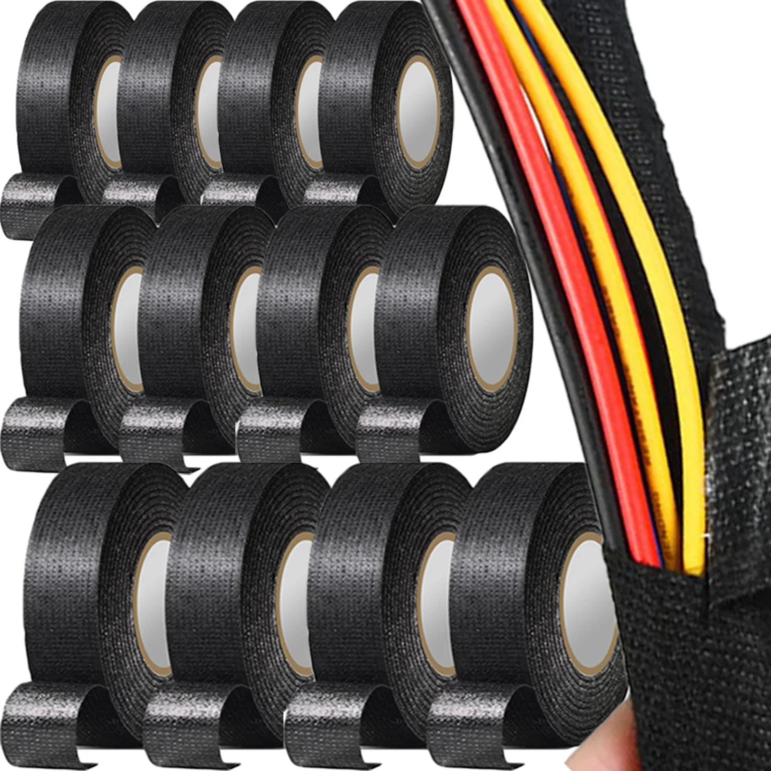 1-12Rolls Car Wiring Harness Adhesive Tape Noise Reduction Heat Resistance Flame Retardant Electrical Protective Cloth Tape