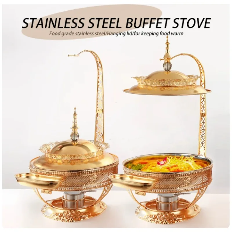 304 Stainless Steel Gold Hanging Chafing Dish with Lid Hotel Buffet Food Warmer