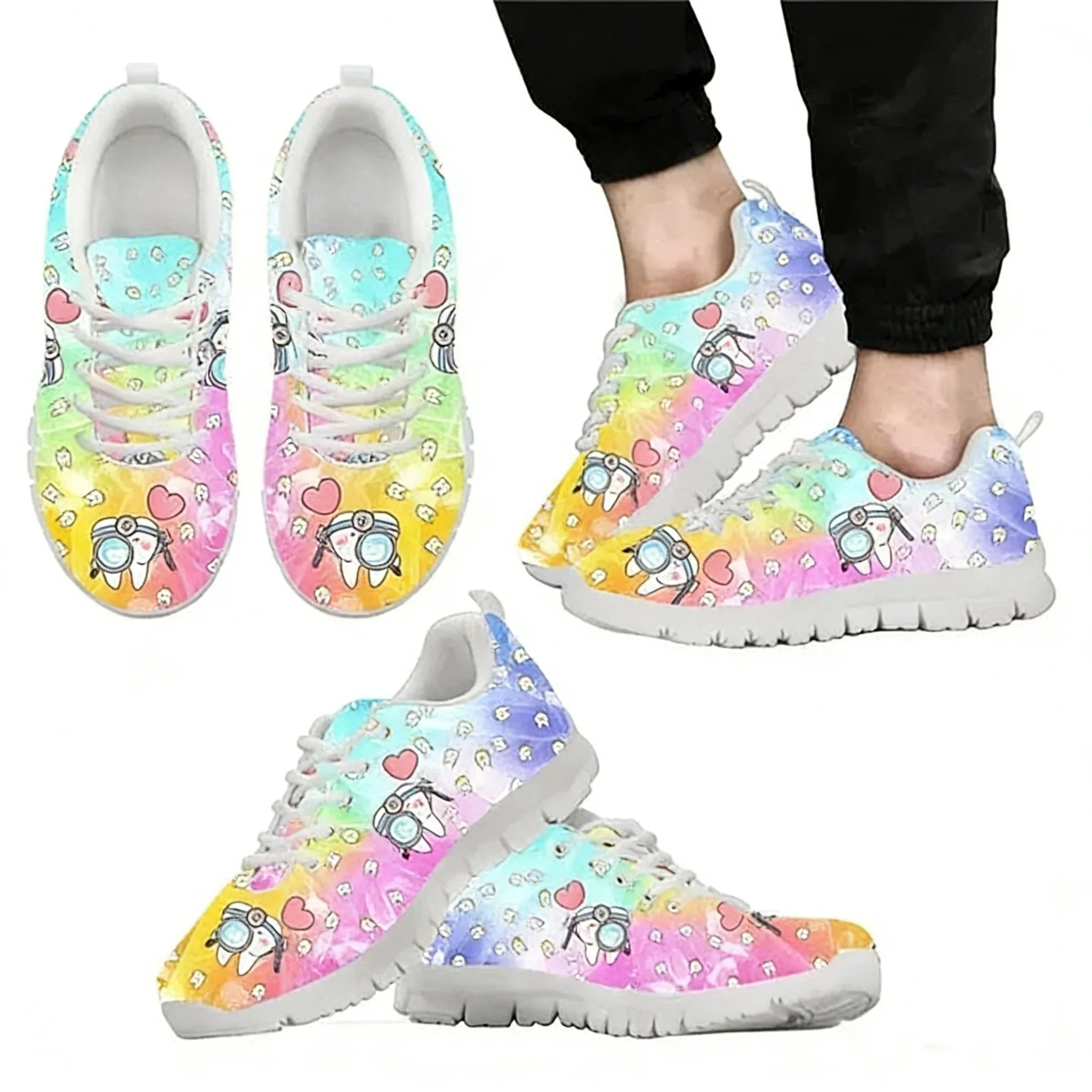 Chaussures de dentiste pour femme, baskets plates, imprimé dentaire dégradé, chaussures d'été respirantes pour femmes, chaussures pour dames.