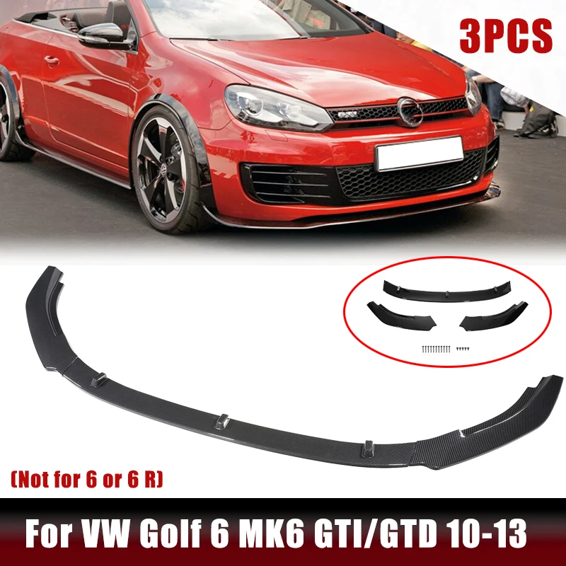 3 Pcs Front Bumper Lip Spoiler Splitter Gloss Black For Volkswagen Golf MK6 GTI GTD 2010-2013 Car Modification Part Body Kit