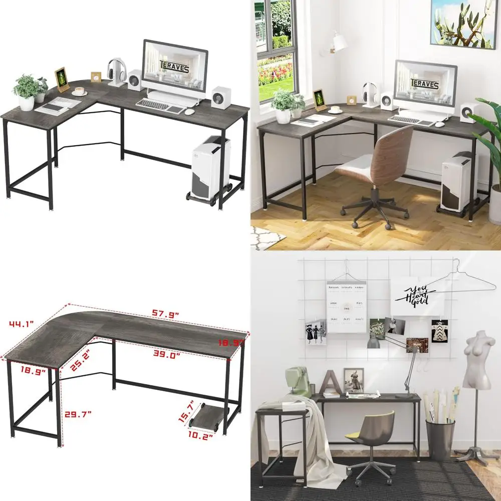 

Reversible L-Shaped Gaming Desk, 57.9 Modern Corner Desk for Home Office, Space-Saving Workstation Study Area