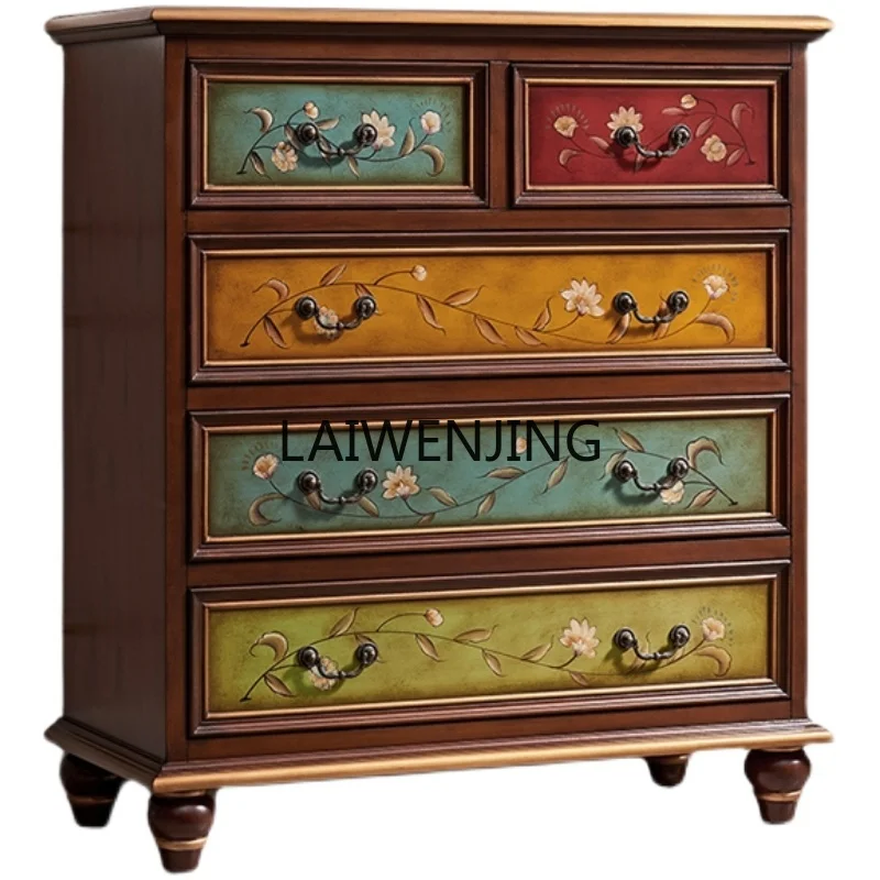 HLZ European porch solid wood drawer cabinet rural decoration storage and finishing cabinet retro painting