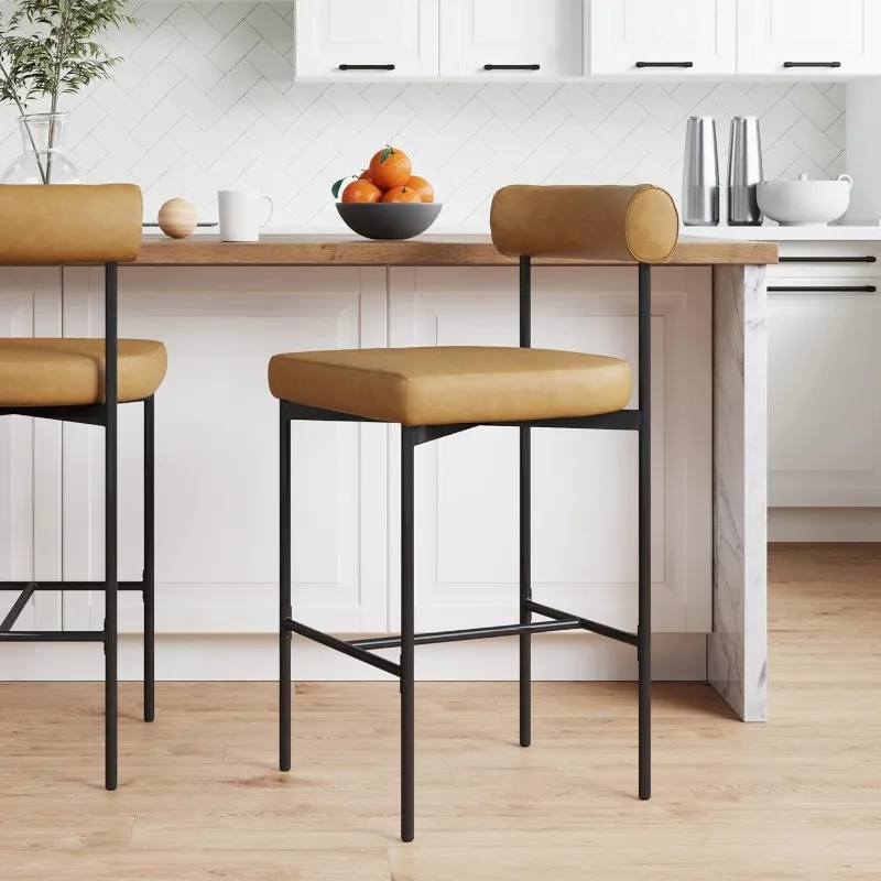 

Dahlia Counter Height Chair, Modern Barstool with Back, Mid-Century Metal Legs and Leather Padded Cushion for Kitchen