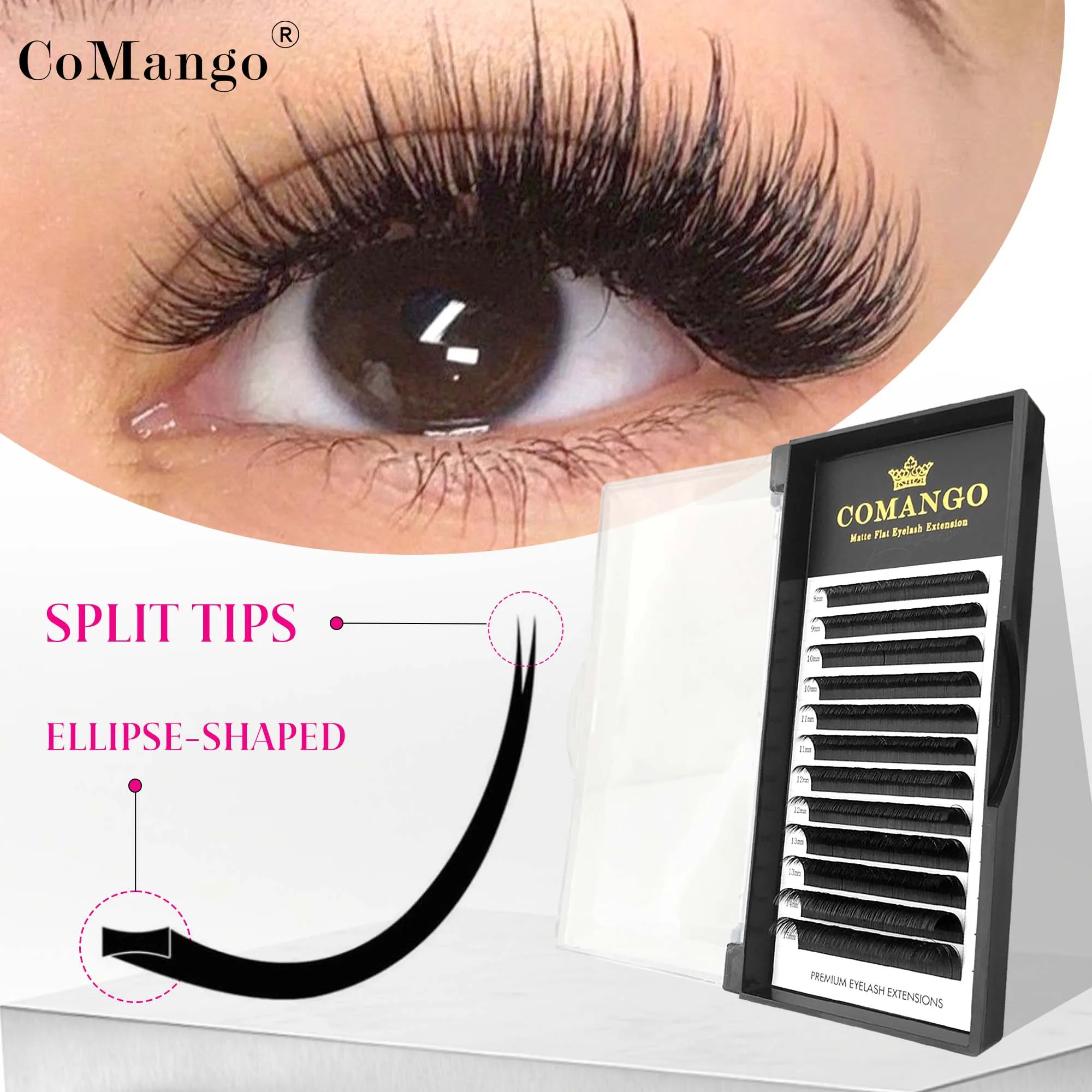 12 Reihen matt grau schwarz 0.15 0.20 flach elliptisch geteilte Spitzen C/D curl Wimpern super natürlich weich faux Nerz natürliche Wimpern Kosmetik