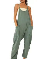 Monos con cuello en V para mujer, peto con bolsillos, pantalones holgados, mono, pelele, ropa 2024