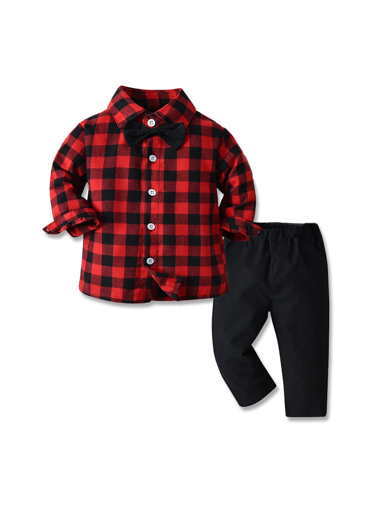 2pcs/set of autumn and winter checkered shirt long sleeved+overalls Christmas dress for baby Child Accessories
