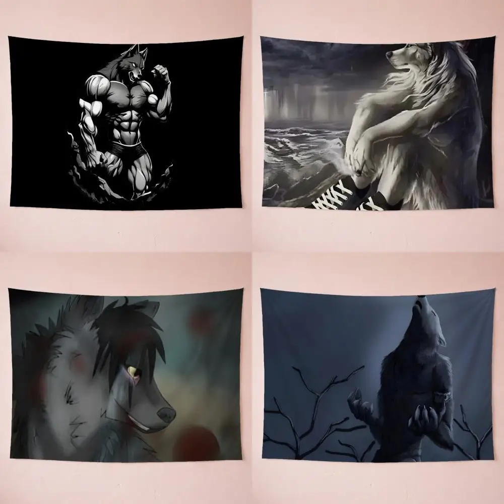 meme goth E-Emo White Wolf Wandteppich, waschbar, weicher Wandteppich, Wandkunst, Dekoration für Wohnzimmer, Schlafzimmer