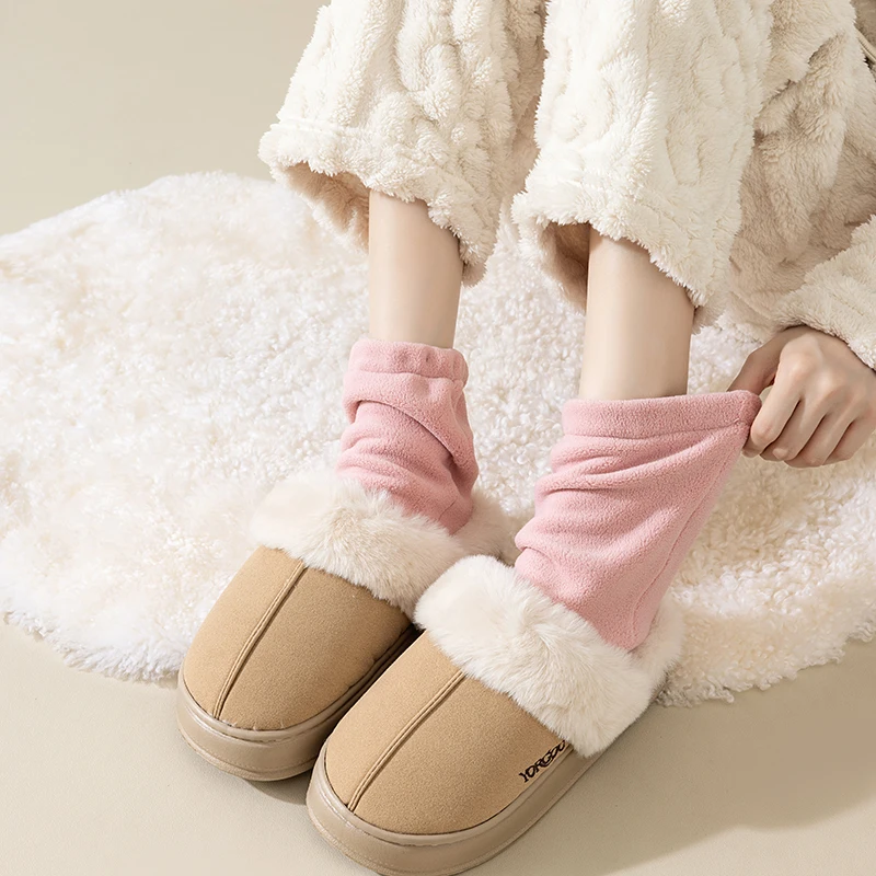 

Thiened Fce Warm Sp Sos for ly Home Winter Autumn Spwear Soft Cotton Mid-Calf Pure Color Women's Sos