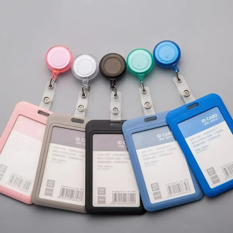 1Set ID Card Holder Clip for Exhibition Retractable Badge Reel with Badge Holder Pass Work Card Clip Working Permit Case Sleeve