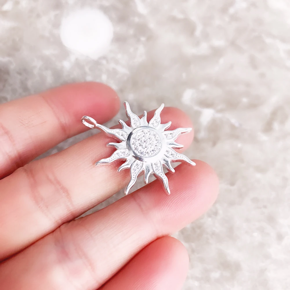 Pendant Sun White Stone Pave,Brand New Fine Jewelry Europe Style Bohemia 925 Sterling Silver Gift For Woman Men