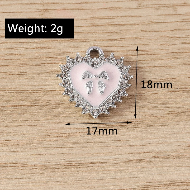 10 Stück 17x18mm Niedliche Kristall-Schleifen-Herzanhänger für die Herstellung von Ohrhängern, Halsketten, DIY-Handarbeiten und Schmuckzubehör – Detail 1