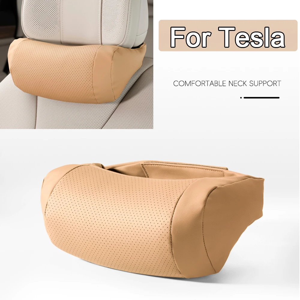 Car Headrest Comfortable Anti-fatigue Nappa leather Seat Neck Pillow ForTesla Model 3 Model Y Model X Car Interior Accessories