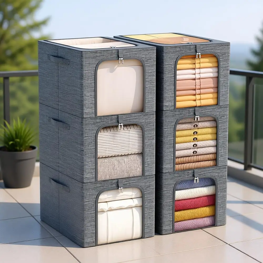 

6-Pack Stackable Closet Storage Bin with Lid & Clear Window, Sweater Boxes Storage or Closet Bedding Clothing Storage Organizer