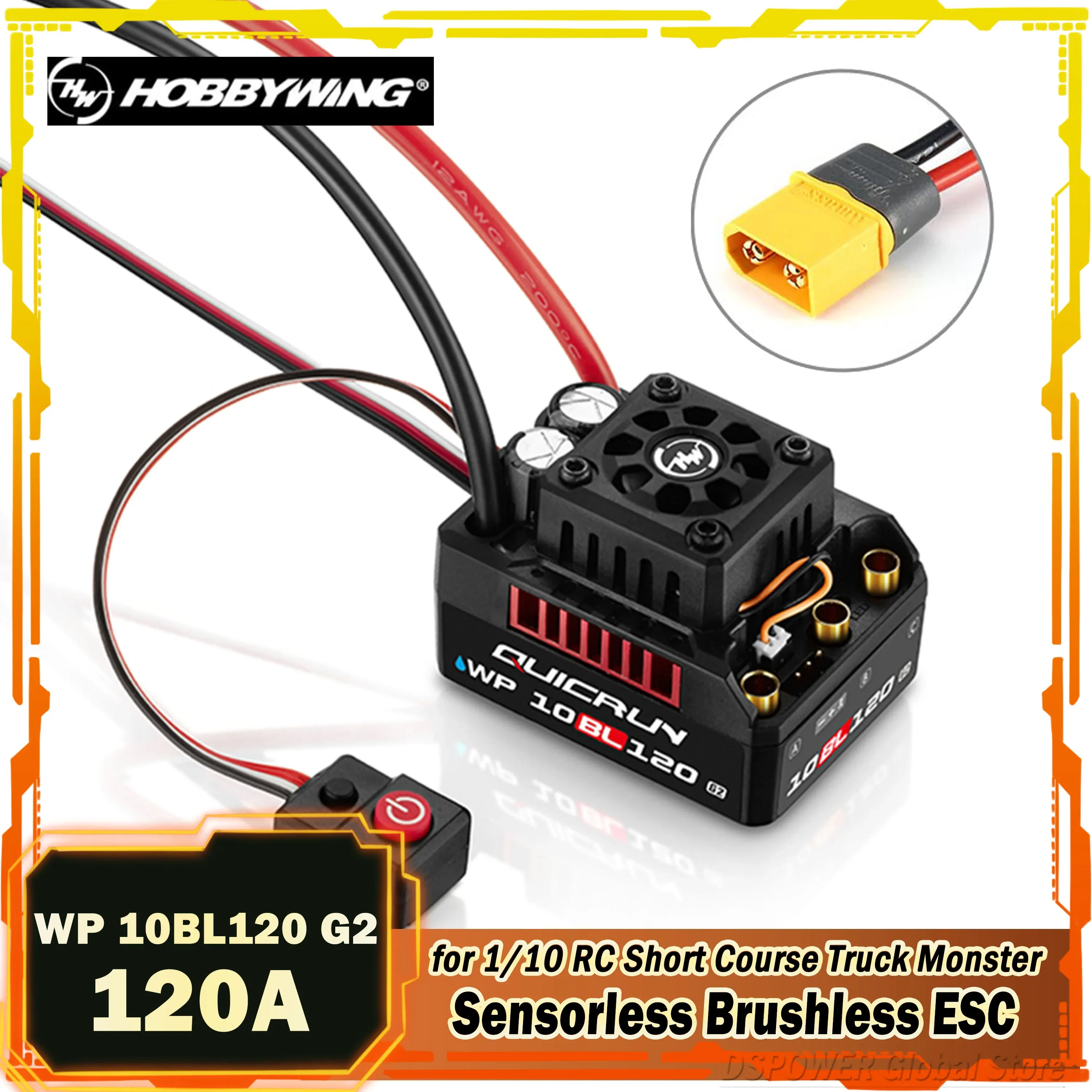 HOBBYWING QuicRun WP 10BL120 G2 120A Waterdichte Sensorloze Borstelloze ESC voor 1/10 RC Korte Baan Truck Monster 3652 3660 Motor