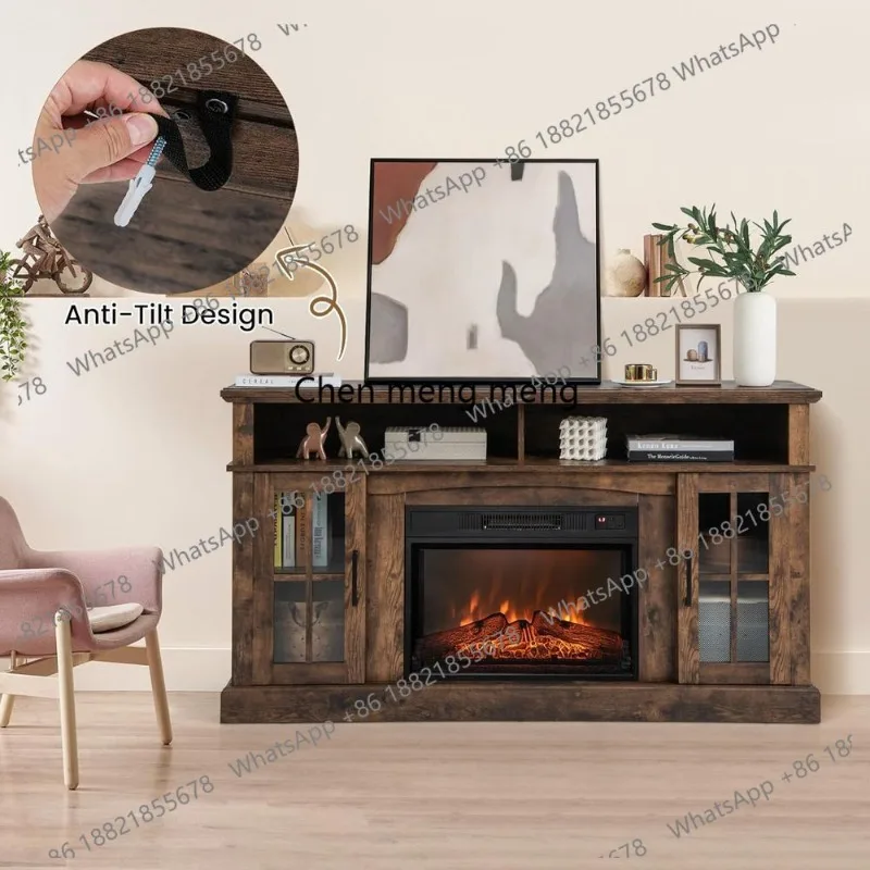 65 TV Stand with Electric Fireplace, Remote, Overheat Protection, Adjustable Brightness, 23 Screen Entertainment Center
