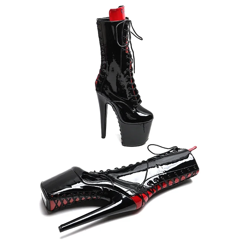 Leecabe 20CM/8Inch Patent PU Upper Platform disco party High Heels stripper heel Pole Dance boot