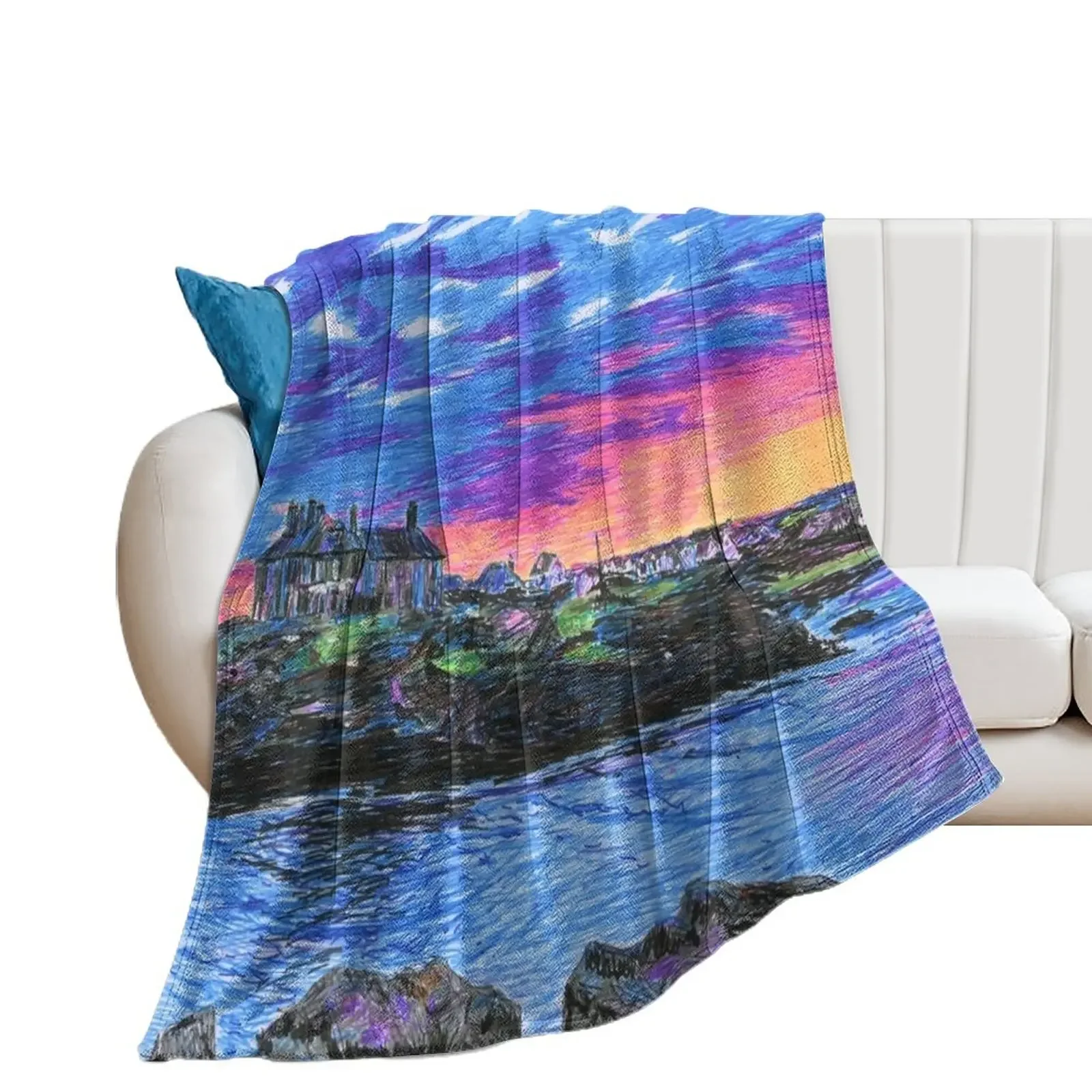 Sunset over Trearddur Bay Throw Blanket Summer Beddings Personalized Gift Blankets