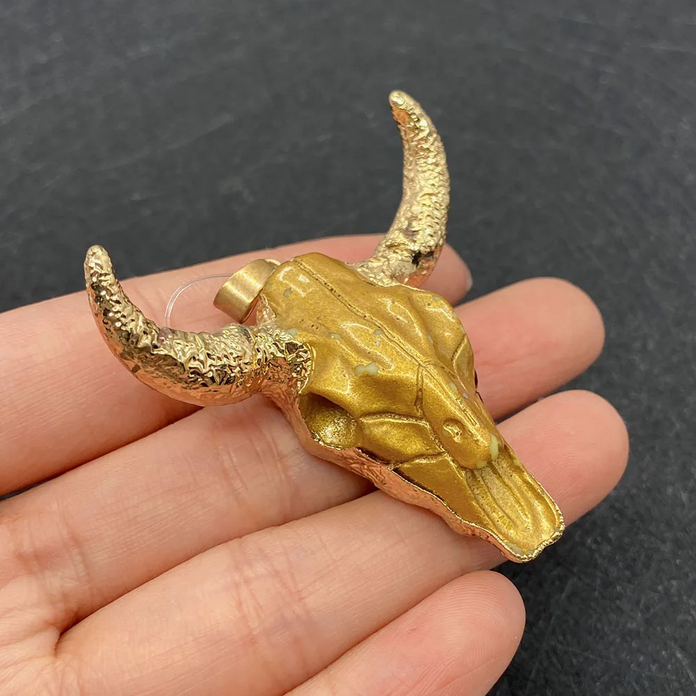 Natural Stone Animal Carving Cow Skull Acrylic Fashion Gold-plated Necklace Bracelet Jewelry Domineering Men Women DIY Pendant