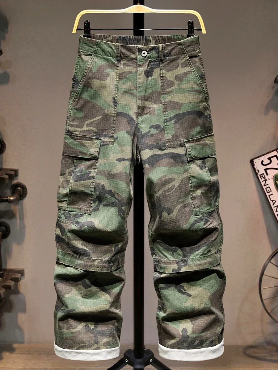 

2025 New Men's Casual Pants Loose Straight Leg Elastic Waist Workwear Style Youth Fashion Brand Camouflage Trousers