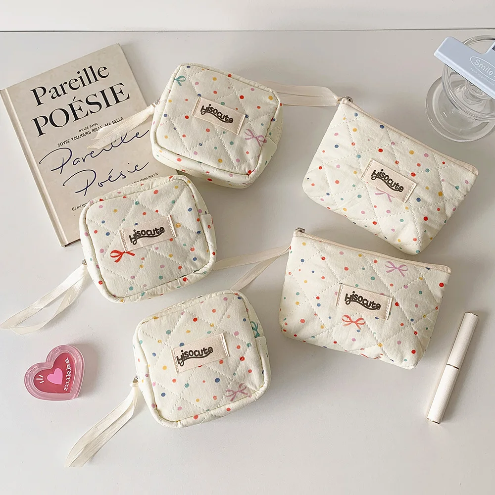 レインボードットサニタリーコットン収納バッグ、ボウソーティングバッグ、ポータブルリップスティックメイクアップバッグ、ポータブルトラベルウォレットカードバッグ