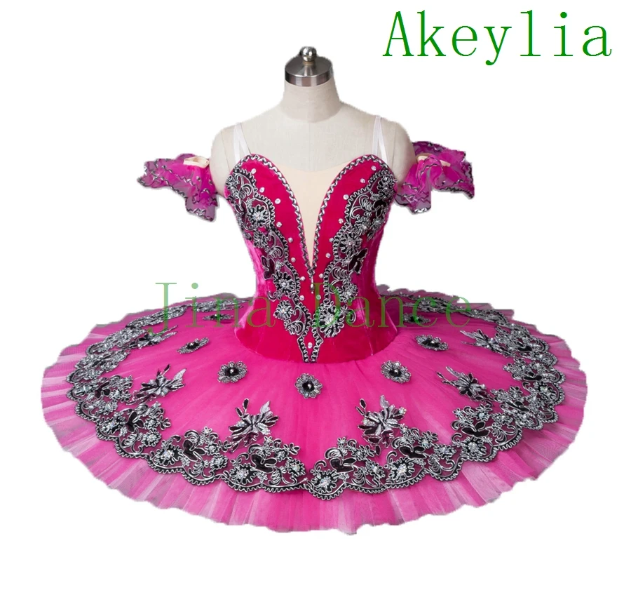 Adulto feminino rosa escuro veludo ballet vestido feminino flor fada profissional tutu panqueca estágio traje clássico tutu competição