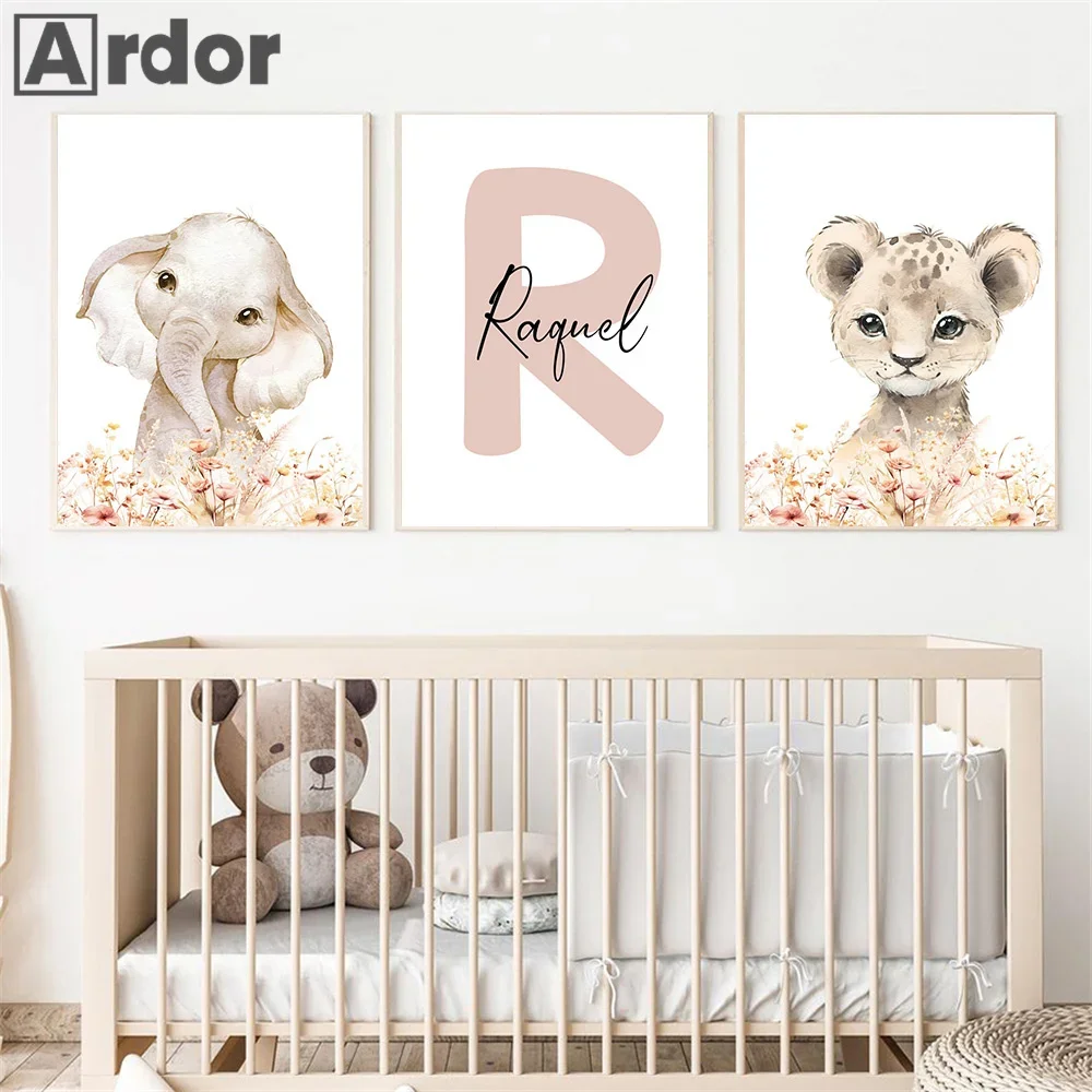 Elephant Lion Flower Jungle Animals Nursery Posters Wall Art Mural Canvas Painting Nordic Print Pictures Baby Kids Bedroom Decor