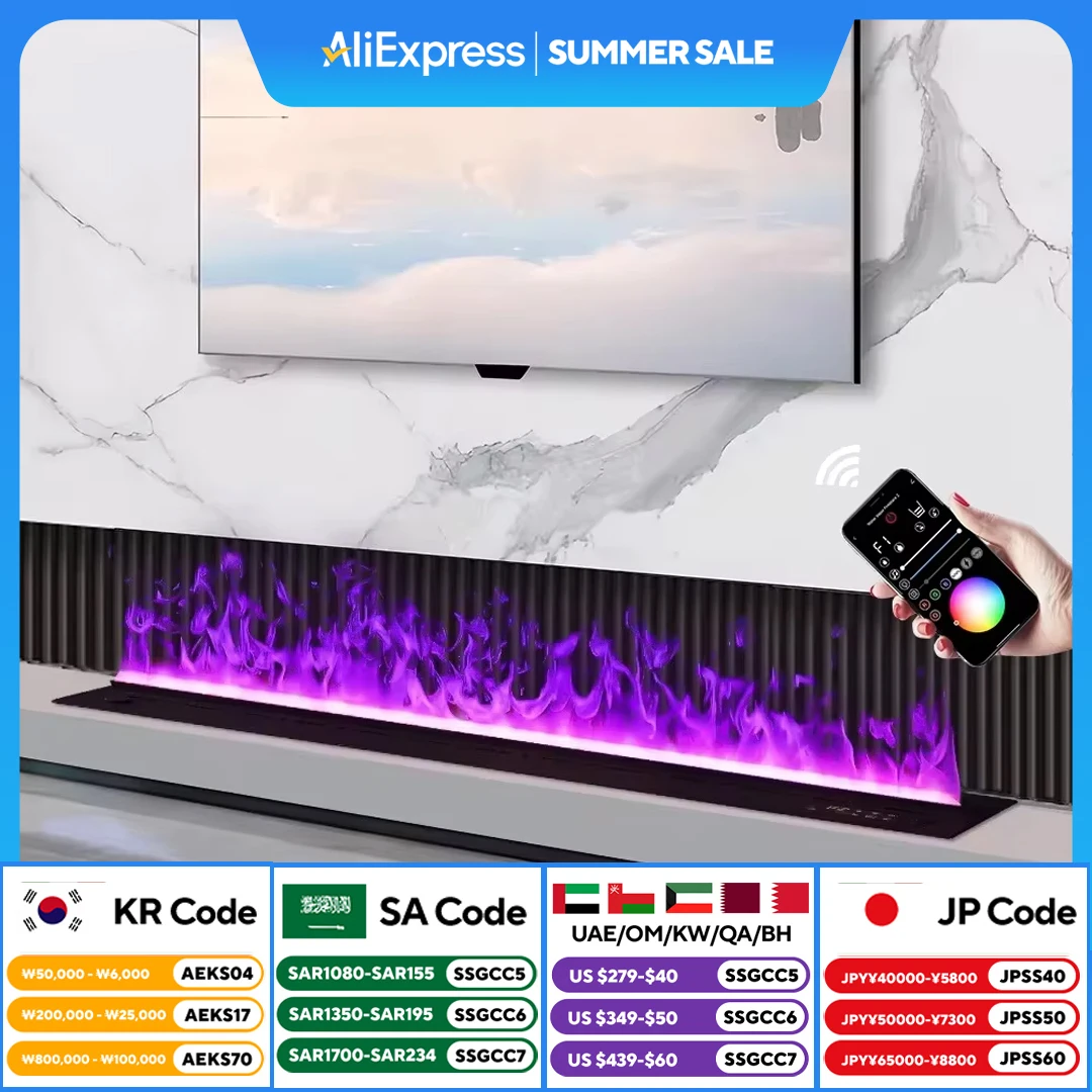 

New 3D atomizing fireplace color flame humidifier atomizing smart indoor electric water mist APP remote control steam fireplace