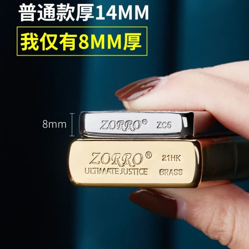 ZORRO Ultra-thin Pure Copper Carved Kerosene Lighter Tang Grass Retro Metal Grinding Wheel Lighter Cigarette Accessories Gift