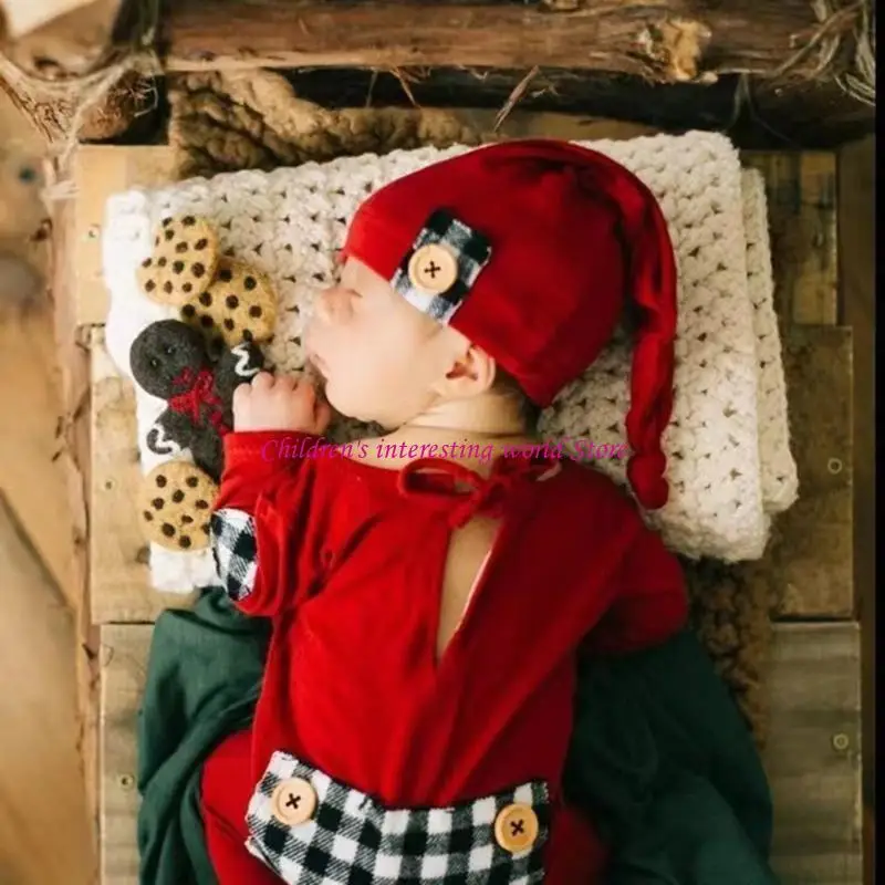 

0-1M Baby Girl Photo Clothing Рождественская комбинезон Санта-шляпа Костюм 425f