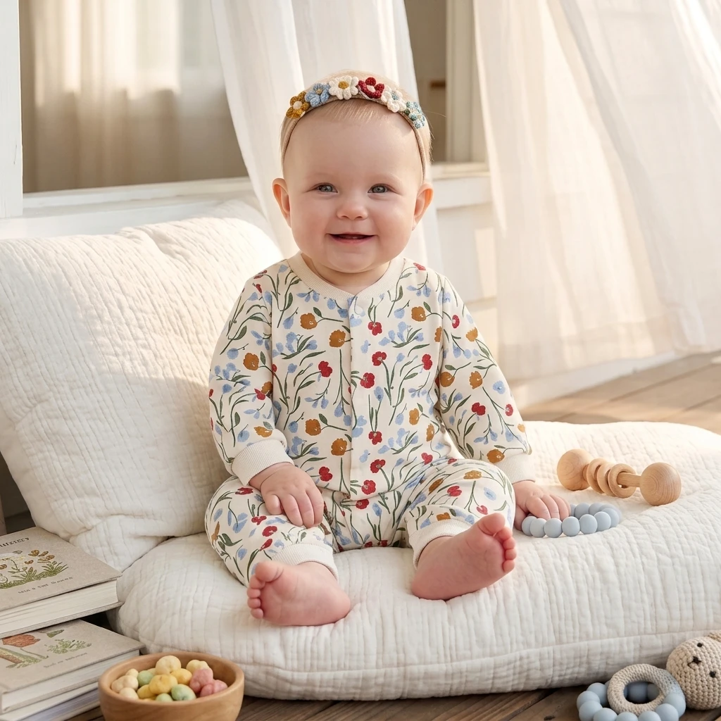 Cute Long Sleeve Floral Infants Clothing Autumn Spring Sweet Baby Girls Rompers