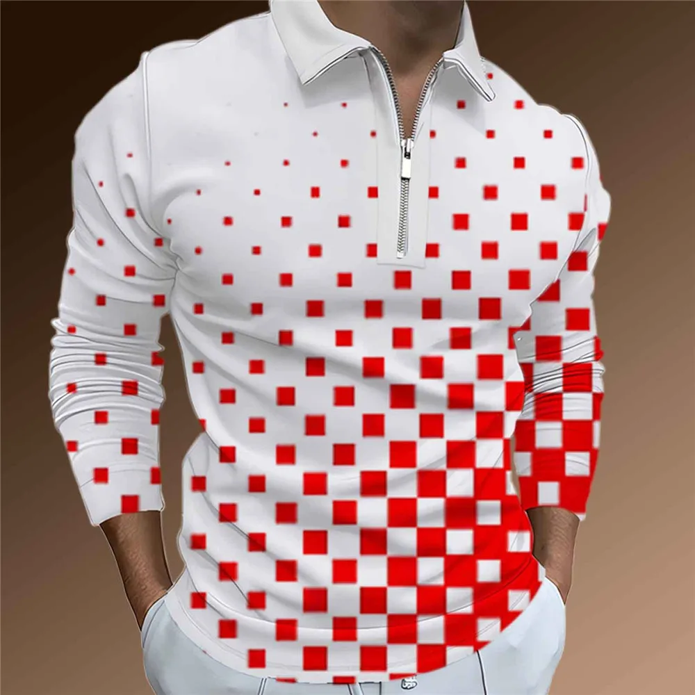 All Season Long Sleeve Round Dot Pattern Fashion Men's Polos T-Shirts Trend Street Hip Hop 3D Printed Male POLO Tee 6XL Big Size