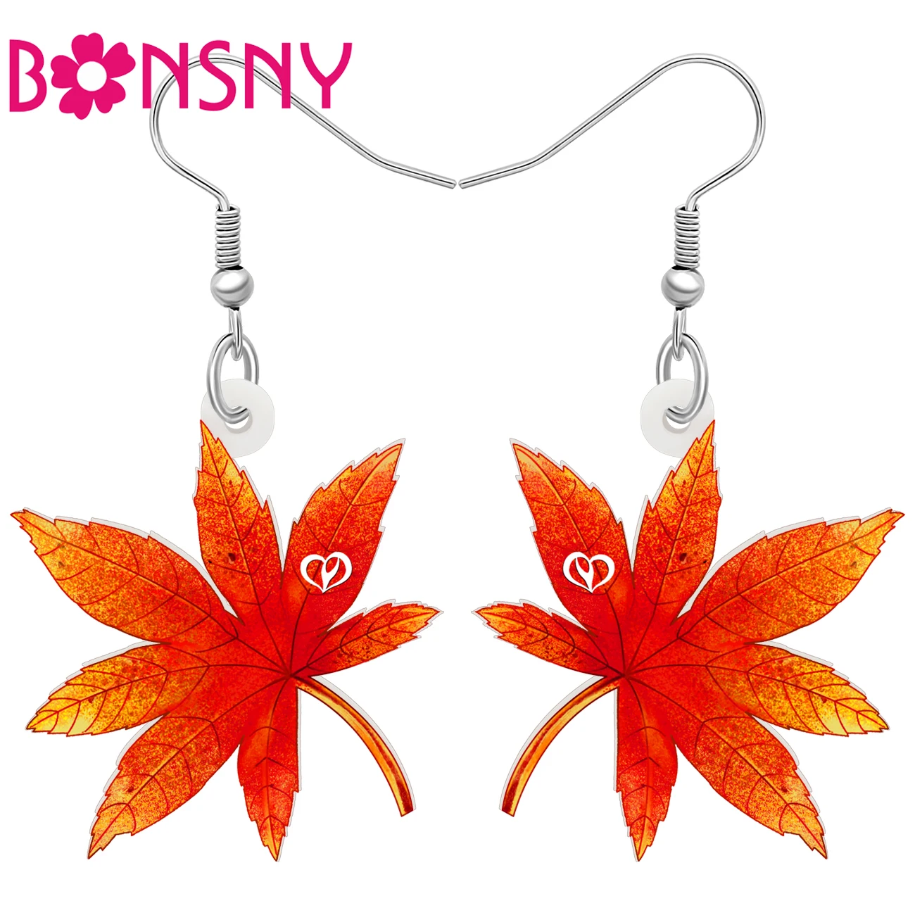 BONSNY Acrylic Autumn Maple Leaf Dangle Earrings Fall Leaves Plant Jewelry Botanical Gifts For Women Girls Nature Lovers Charms