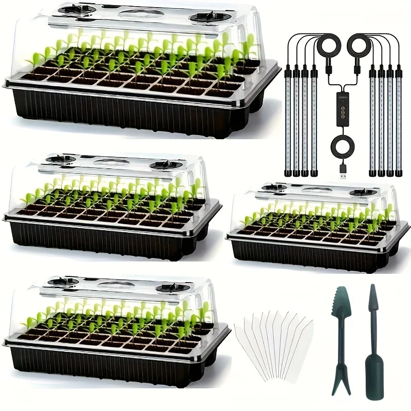 

Набор из 44 лотков для рассады на 160 ячеек с LED-лампами полного спектра, автоматическим таймером на 3 режима и куполом для контроля влажности для домашнего садоводства