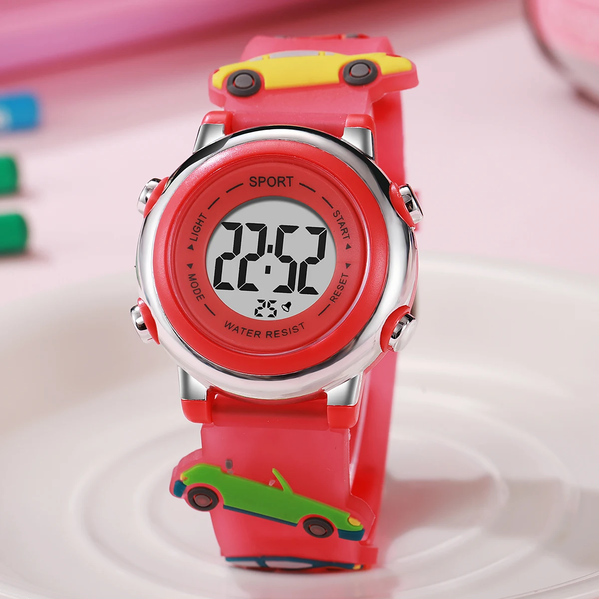 

Cartoon creative small car 3D sticker silicone belt electronic watch for students in summer graduation season